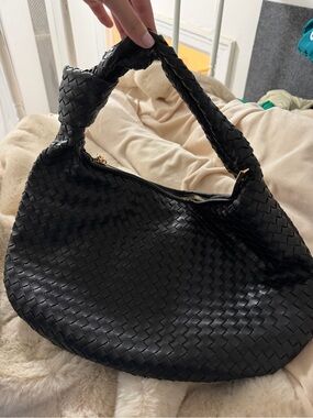 Melie Bianco Black Woven Hobo Shoulder Bag